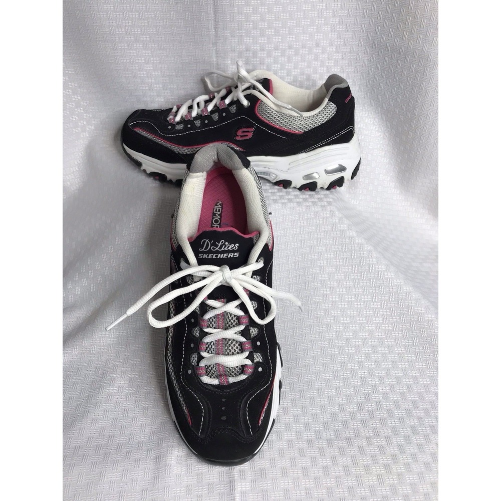 Skechers D'Lites Woman's Size 9 SN11860 BKWP Sneaker Shoe Black White Pink